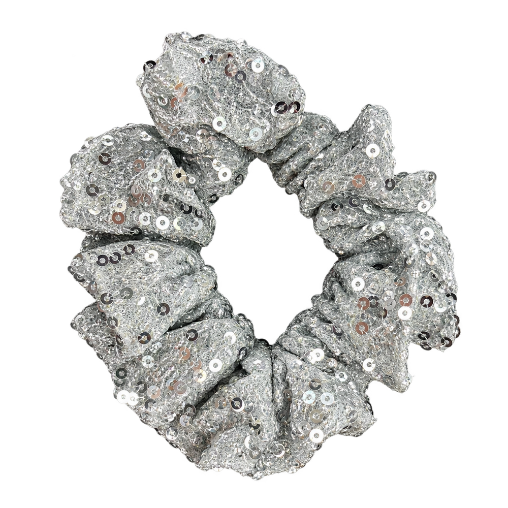 Scrunchie plateado con lentejuelas