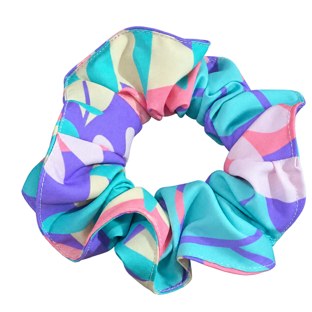 Scrunchie estampado lila y aguamarina de la colección limitada, portada individual.